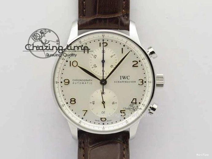 MIROTIME 0126 ModernLook Portuguese IW371445 ZF 1:1 Best Edition SS White Dial Gold Markers On Brown Leather Strap A79350 V 7269